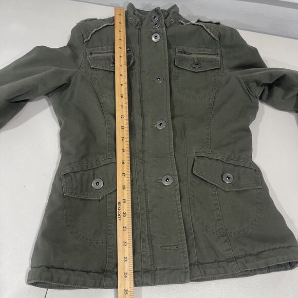 BB Dakota Sz M Military Style Jacket Green Quilted Boho Bella Mock Neck FLAW - Picture 11 of 12